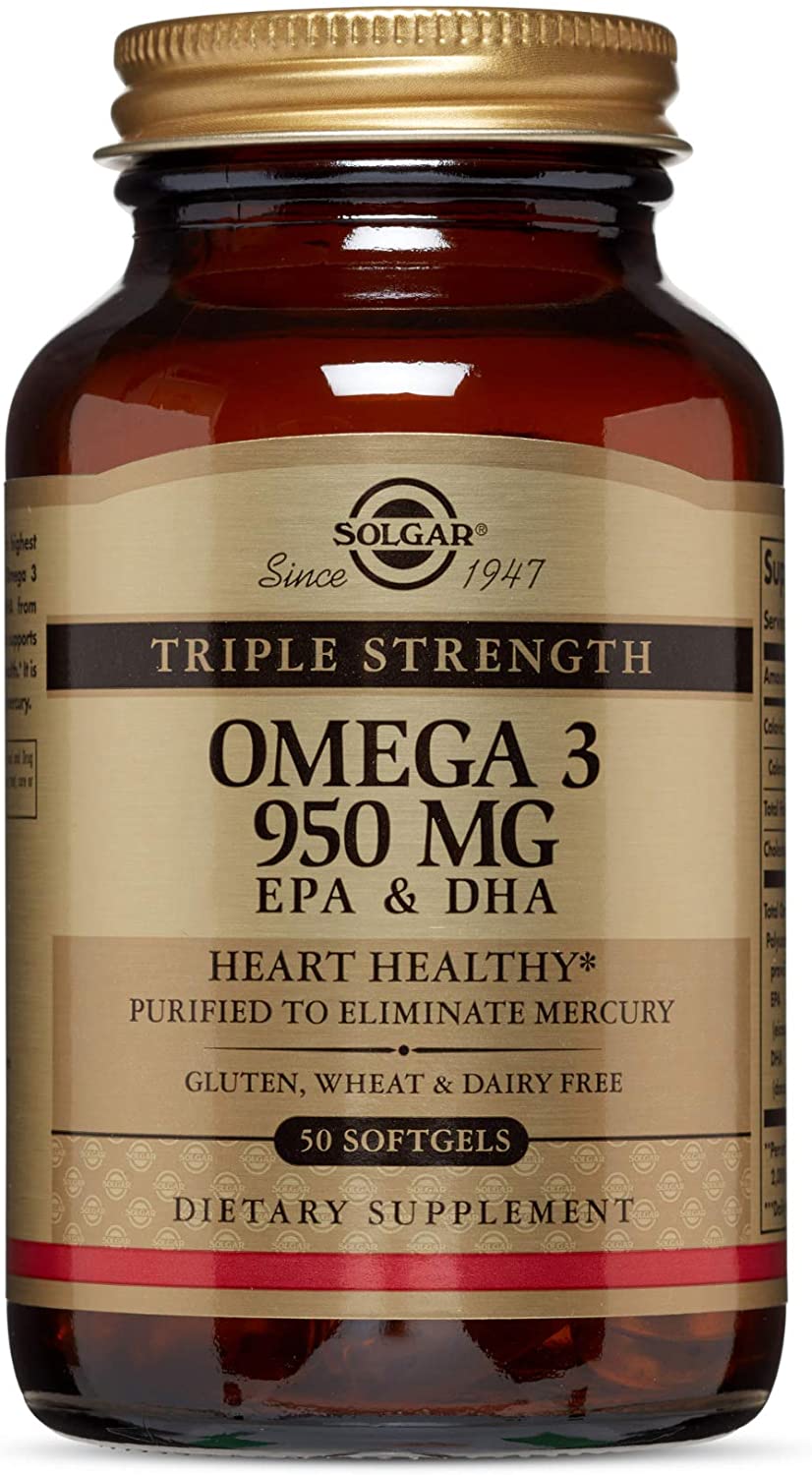 Solgar Triple Strength Omega 3 - Supports Brain & Eyes - Heart Health Friendly - Fish Oil - 50 Softgels, Brown, 50 count (Pack of 1)