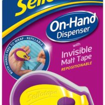 Sellotape On-Hand Matt Dispenser for Sticky Tape/Both Hands Free for Crafting and Wrapping / 1 x Dispenser & 1 x (18mm x 15m) Adhesive matt Tape roll