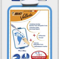 BIC Velleda Double-Sided Dry Erase Board, Size 19 x 26 cm with Blue Whiteboard Marker and Eraser, Pack of 1