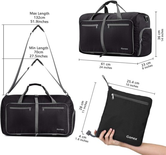 Gonex 60L Foldable Travel Duffel Bag for Luggage, Gym, Sport, Camping, Storage, Shopping Water & Tear Resistant Black - Image 2