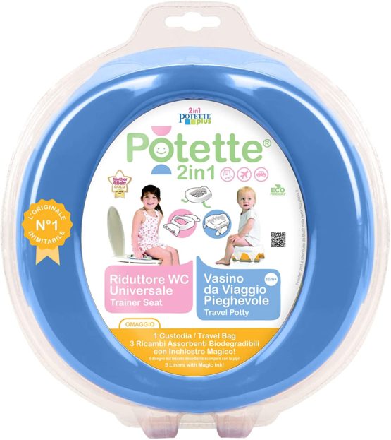 Potette 2 in1 Travel Potty and Toilet Reducer,Blue - Includes 3 Spare Parts