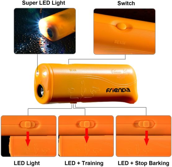 LED Ultrasonic Dog Repeller and Trainer Device 3 in 1 Anti Barking Stop Bark Handheld Dog Training Device (Yellow) - Image 2