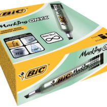 Bic - Onyx Marker- 12 Permanent markers Bevel point Metal body large capacity Black ink- 1591 3.5mm - 5.5mm Box of 12 - Black