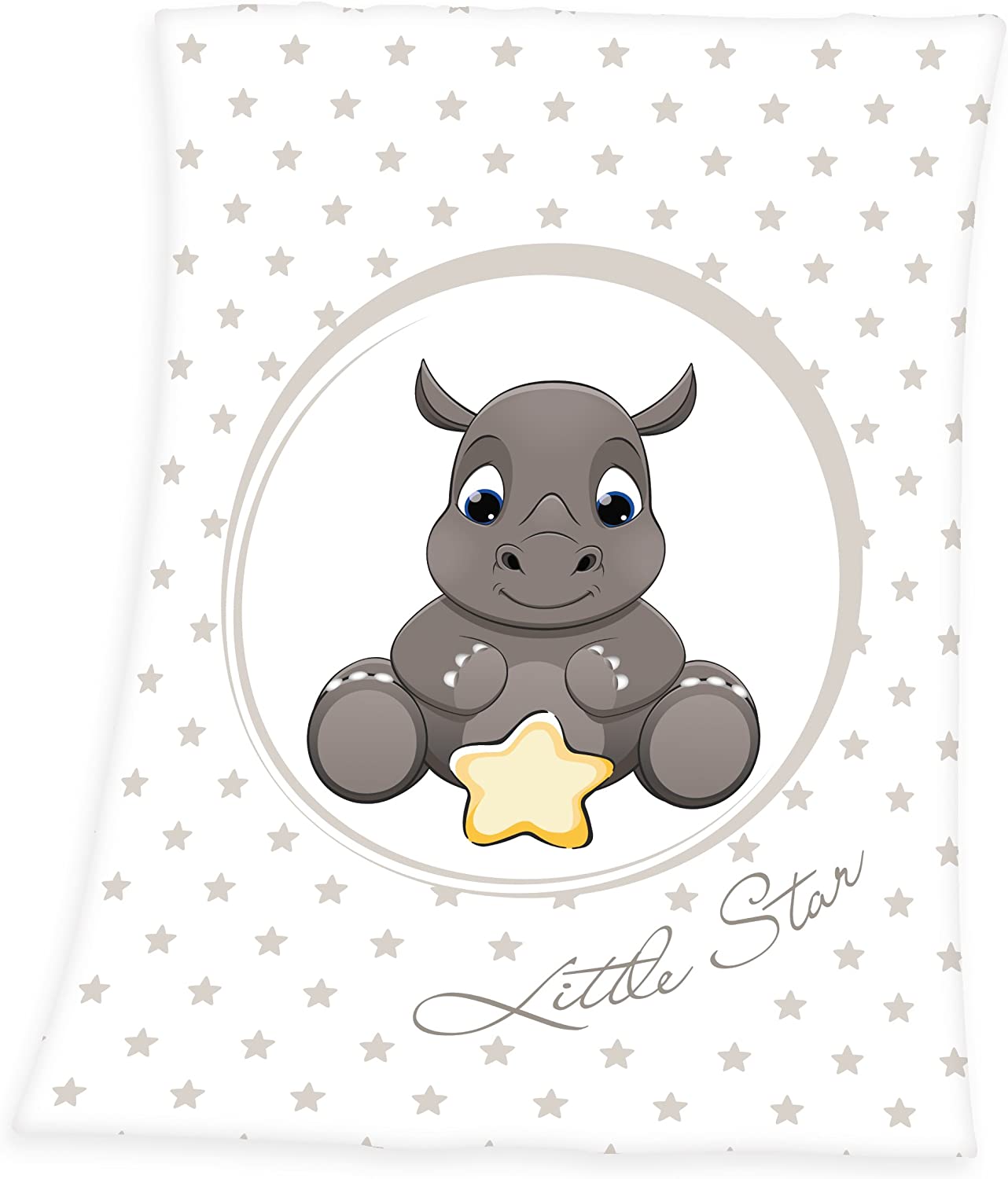 Herding Fynn Baby Blanket, Rhino Motif, 75 x 100 cm, Microfiber Fleece, White