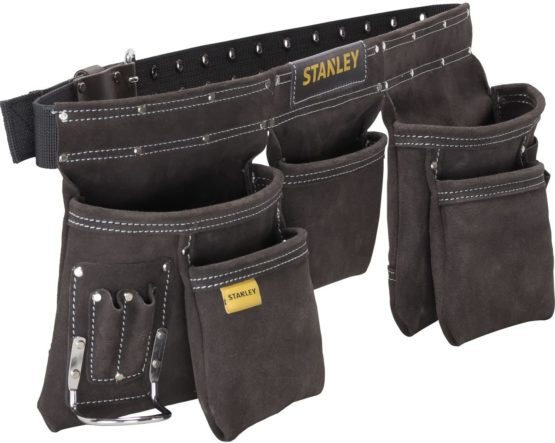 STANLEY Leather Tool Belt Pouch Apron, Multi-Pockets Storage Organiser, Hammer Loop, STST1-80113