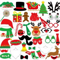 KUUQA 39 Pcs Christmas Photo Booth Props Kit Merry Chiristmas Party Decoration Supplies