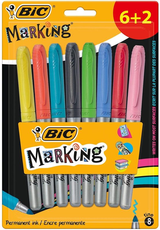 BIC Marking Permanent Markers Fine Tip Assorted Intense & Pastel Colours 6+2 Pack