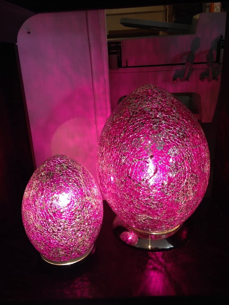 Mosaic Egg Lamp, Glass, Pink Rose, Medium, Measures 30cms in height x 22cms in dia. with a base dia. of 7.5cms - Image 3