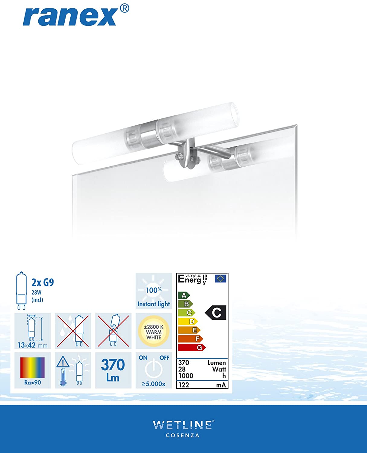 Smartwares 3000.031 Cosenza Mirror Light - Brushed steel – Glass – 2x 30 W - Image 3