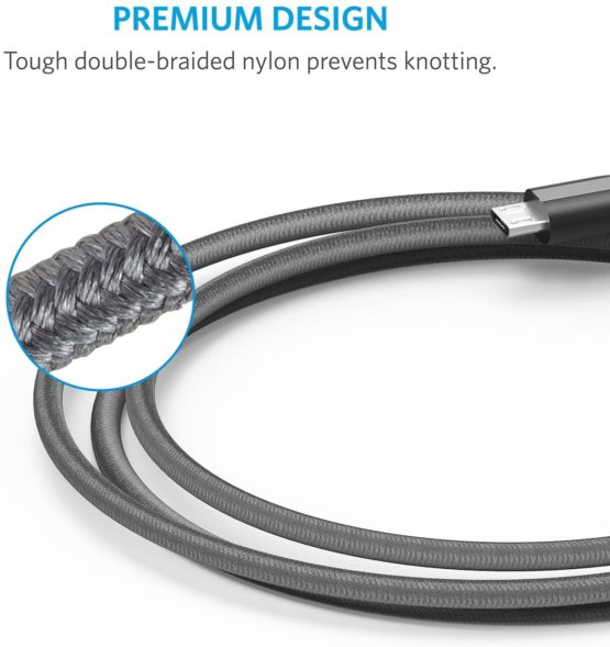 Anker PowerLine+, Nylon Micro USB Cable and Internal in Aramid Fibre, Grey, 180 cm - Image 4