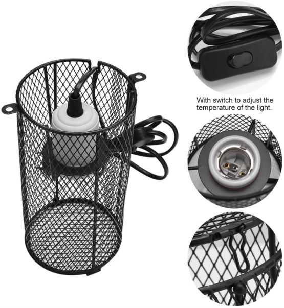 E27 Pet Ceramic Heating Lamp Heater Holder Reptile Infrared Heat Bulb Holder with Anti-hot Bracket for Lizard Turtle(UK Plug) - Image 3