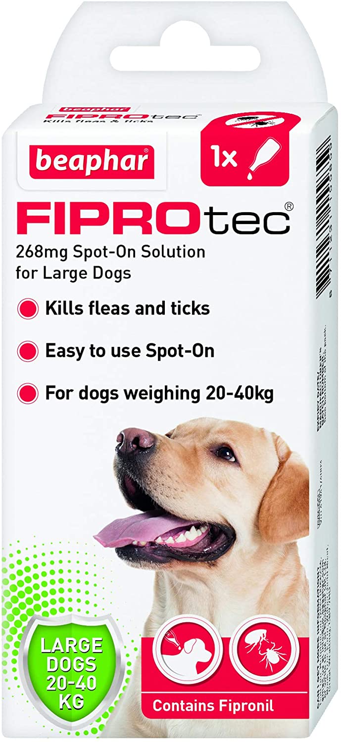 Beaphar, FIPROtec Spot-On Flea & Tick Treatment for Large Dogs 20-40kg, 1 Pipette, Kills Fleas & Ticks, Veterinary Medicine