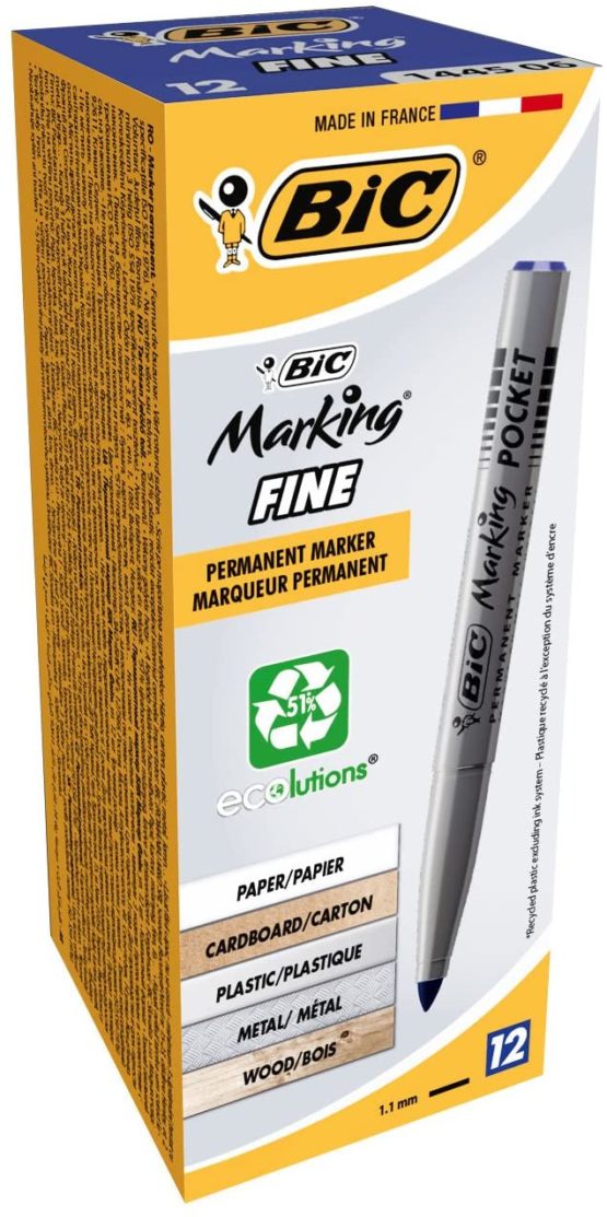 BIC Marking Fine 1445 06 - Permanent Marker, 1.1 mm, Blue, pack of 12