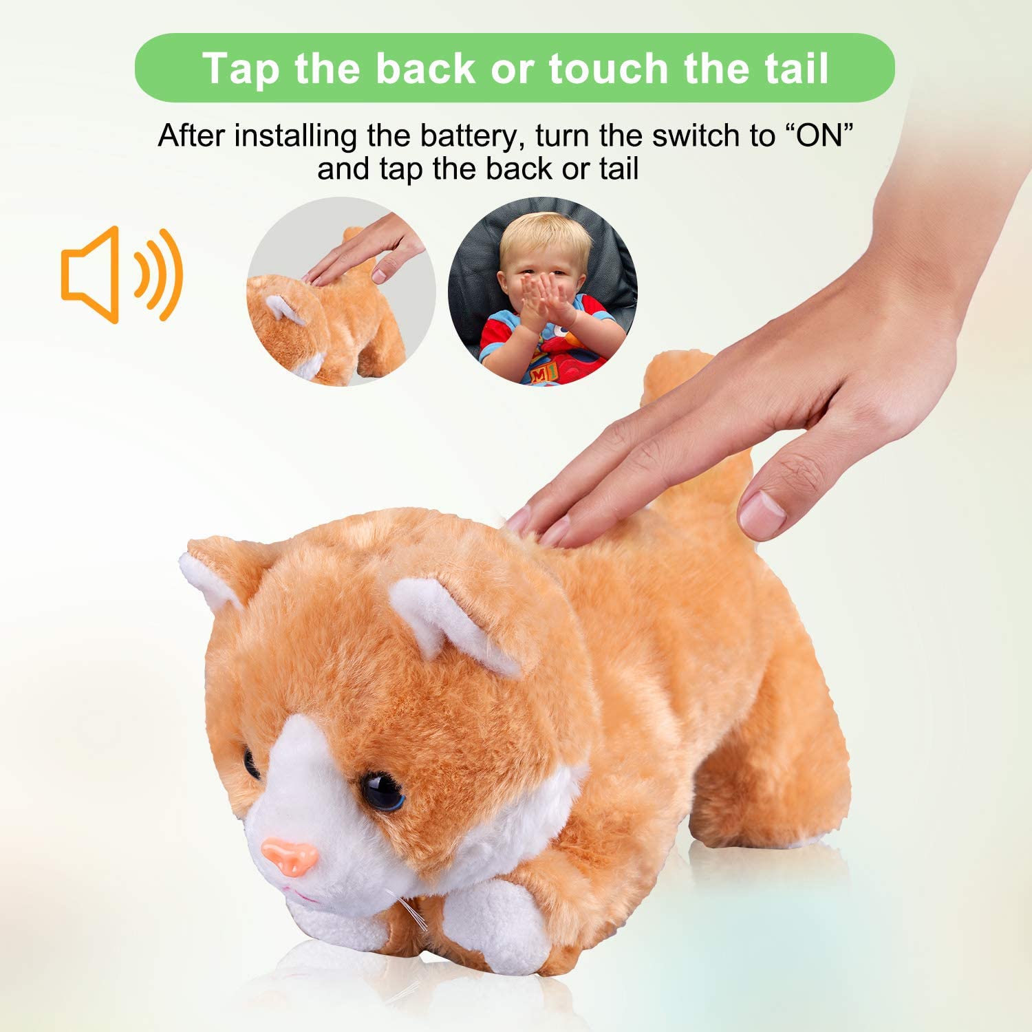 Marsjoy Yellow Plush Cat Stuffed Animal Interactive Cat Robot Toy, Barking Meow Kitten Touch Control - Image 3