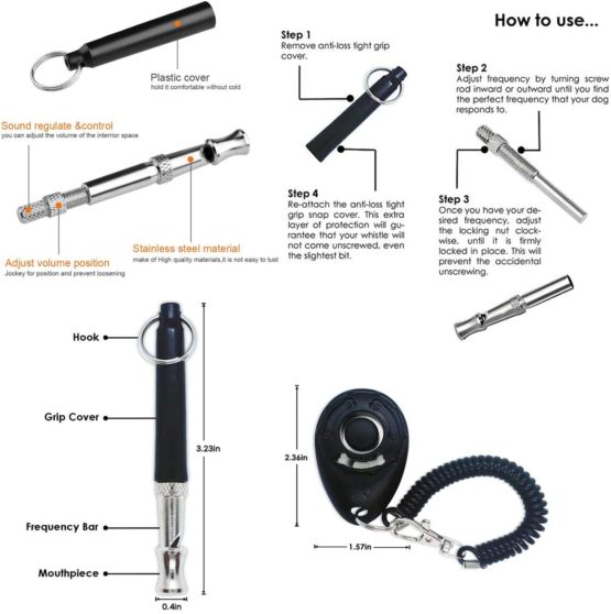 Professional Ultrasonic Dog Whistle With Lanyard & Dog Training Clicker For Recall Stop Barking Adjustable Frequencies Proven Results Pet Training Set - Image 2