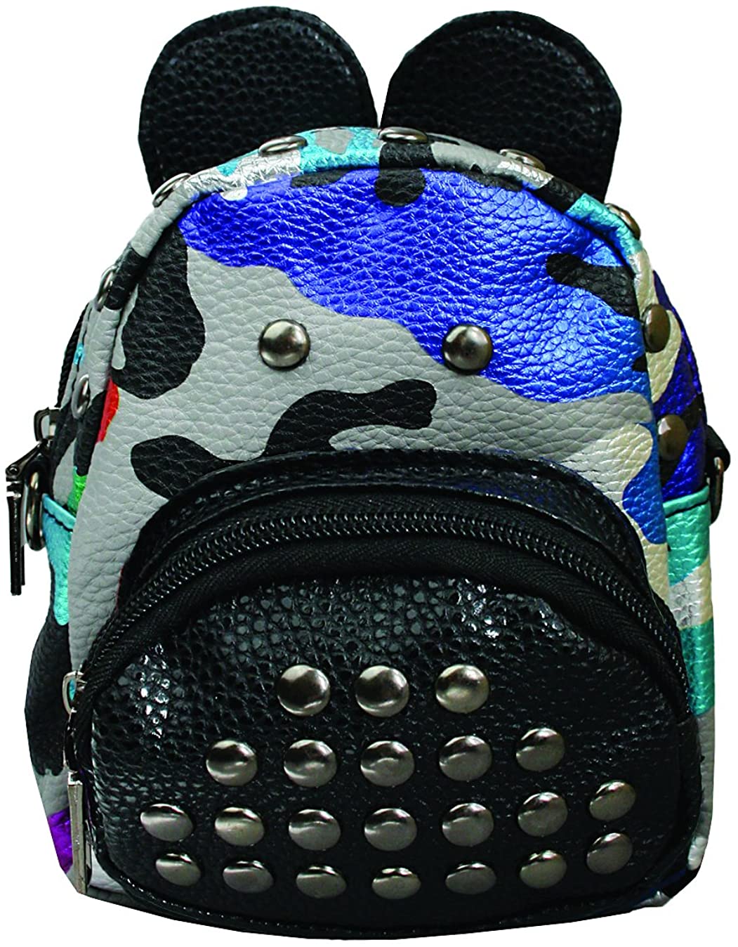 Emartbuy Silver PU Leather Studded Ladies Women Girls Mini Backpack Fashion Shoulder Zip Bag Travel Rucksack - Camouflage