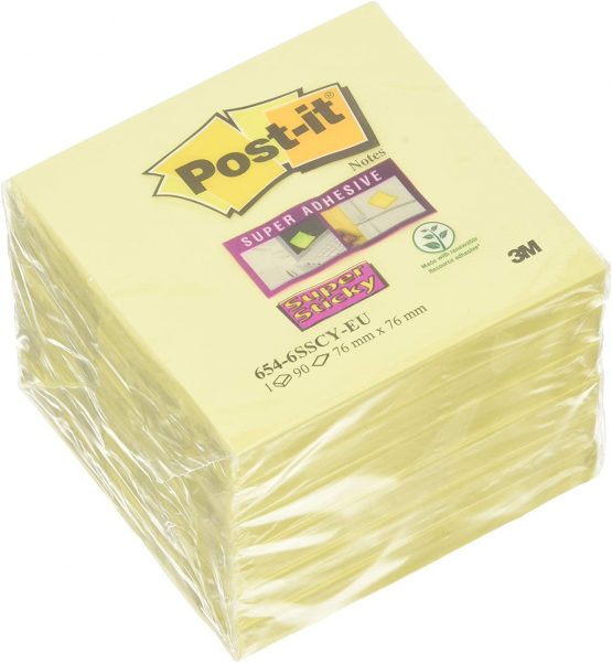 Post-it Super Sticky Notes, 76mm x 76mm,Yellow, 6 pads, 90 sheets per pad