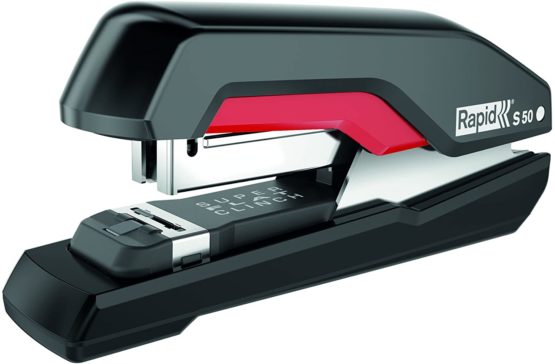 Rapid Stapler, 50 sheet capacity, SuperFlatClinch, Black/Red, Ergonomic plastic body, S50, 5000544