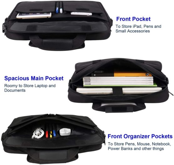 Taygeer Laptop Bag 15.6 Inch Premium Water-Repellent Laptop Office Briefcase Lightweight Messenger Bag with Adjustable Shoulder Strap & Multiple Compartments for Men Women Travel Business School-Black - Image 2