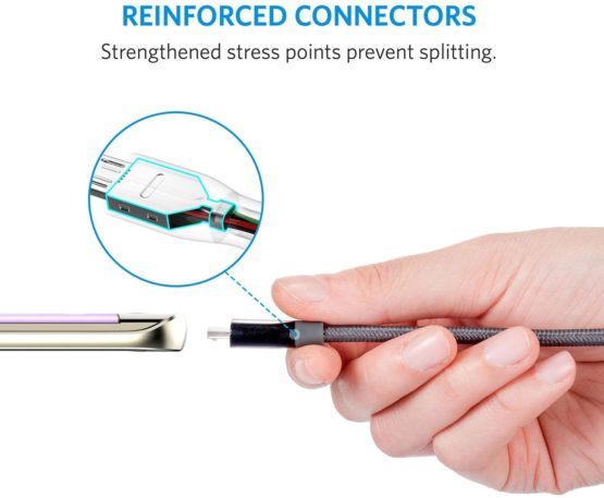 Anker PowerLine+, Nylon Micro USB Cable and Internal in Aramid Fibre, Grey, 180 cm - Image 3