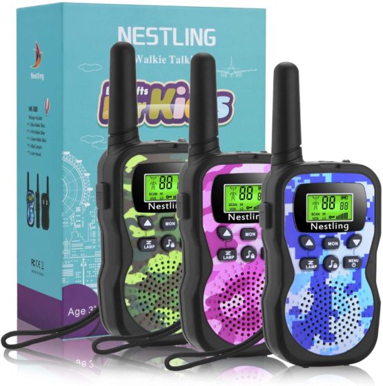 Nestling Walkie Talkies 3 Pack, Upgraded Version Camouflage Exterior 8 Channels 2 Way Radio Toys with Backlit LCD Flashlight, 3 Miles Range for Kids Indoor Outdoor Activity