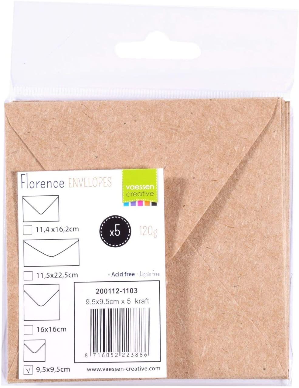Vaessen Creative Small Square Florence Envelopes for Greeting Cards Kraft, Set of 5, Matching Cards Available - Image 4