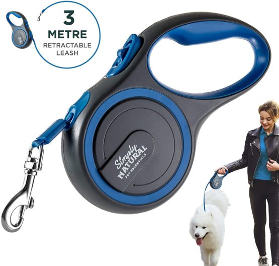 Dog Leash by Simply Natural – 3-Metre Retractable Dog Lead Extendable for Dogs up to 15kg with 1 Touch Lock and Release for Stronger Dog Leads Retractable