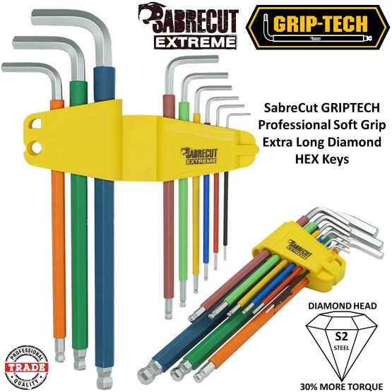 9 Piece SabreCut SCHEX009S Soft Grip Extra Long Hex, Hex Diamond (Hex Plus) Allen Key Set with Colour Coding - 1.5mm - 10mm - Image 2