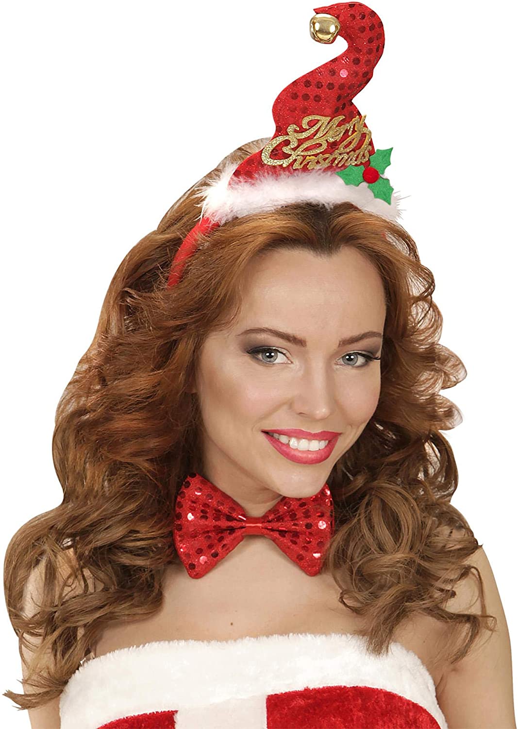 Widmann 04161 - Mini Santa Claus Hat With 2 Bells And Bow Tie In Sequins, Adult Unisex, Party, Theme Parties - Image 2