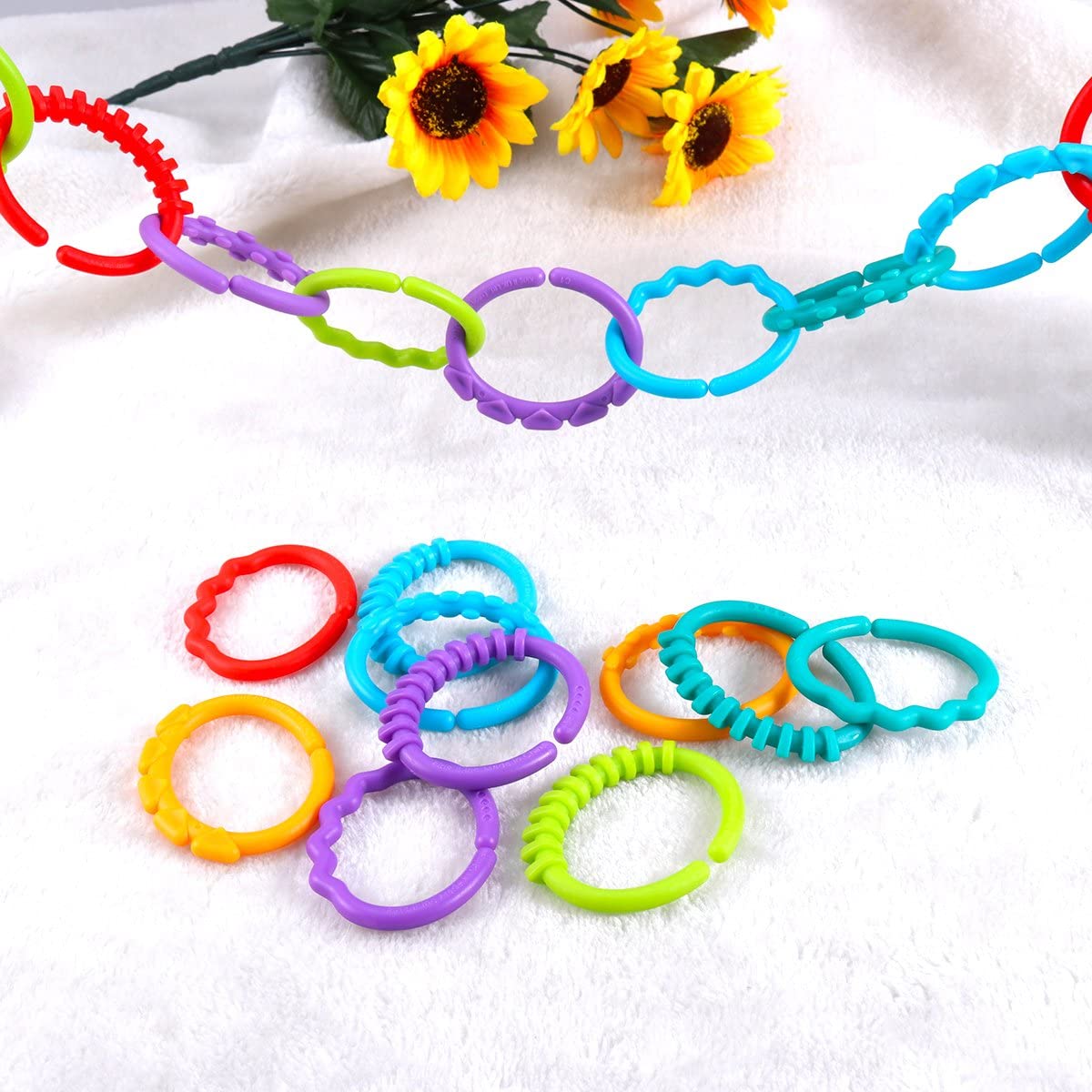 TOYMYTOY 24pcs Baby Teether Rings Links Toys Links Rattle Strollers Car Seat Travel Toys for Baby Infant Newborn - Image 3