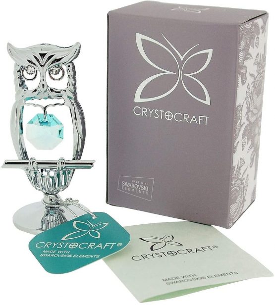 Crystocraft Chrome Plated Keepsake Gift Ornament - Owl with Swarvoski Crystal Elements - Image 3