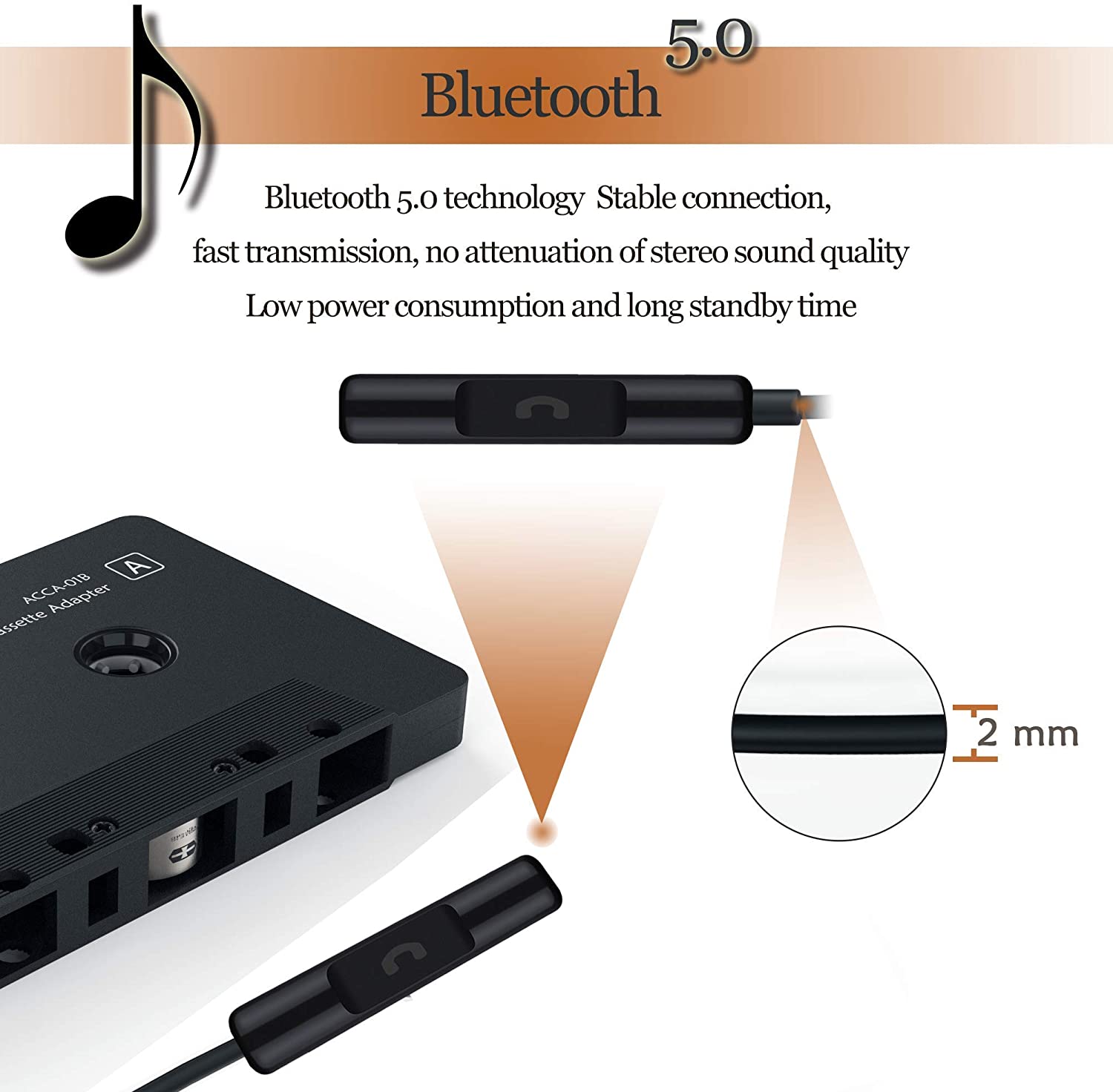 Arsvita Car Audio Bluetooth Cassette to Aux Receiver, Tape Desk