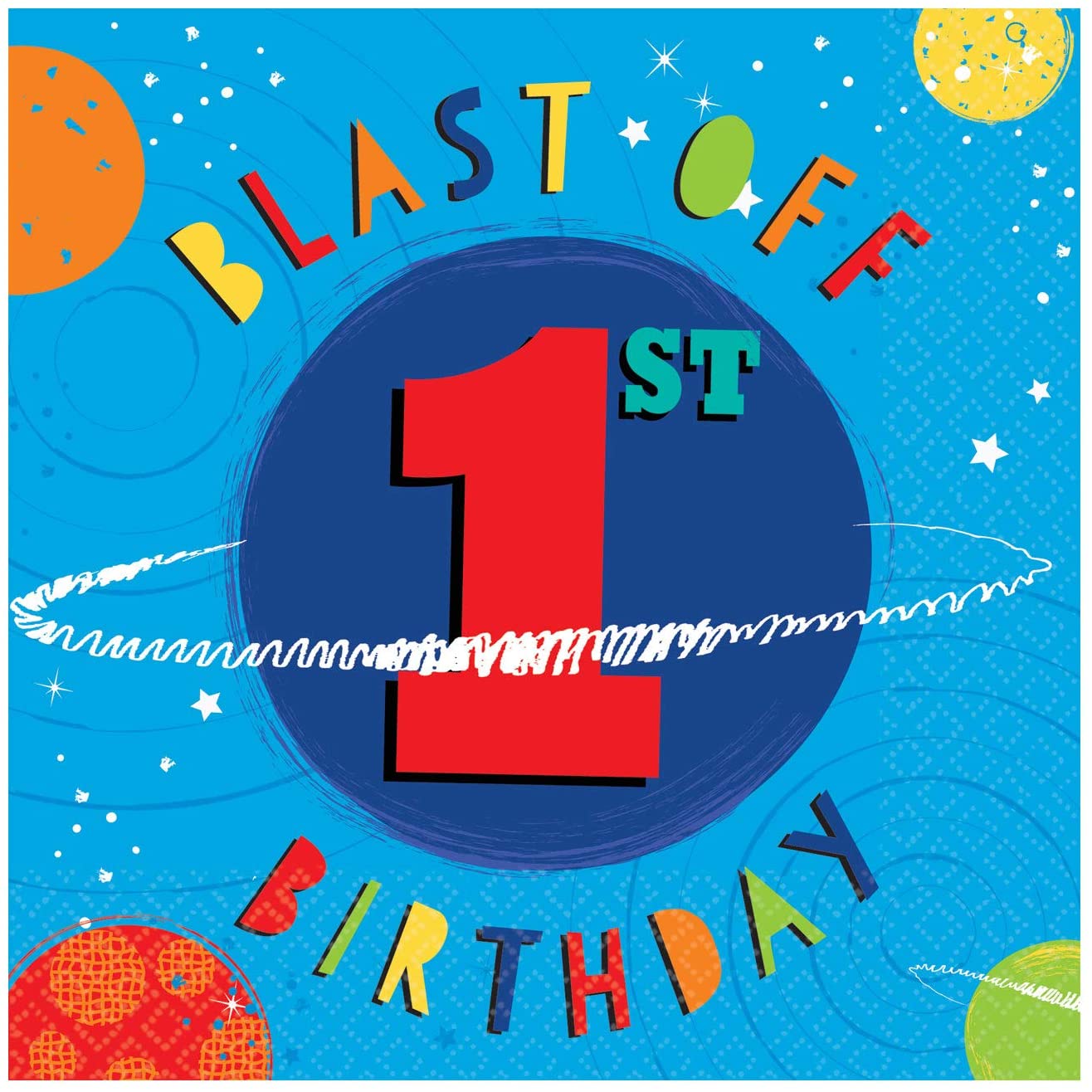 Amscan 5122783 - Blast Off Space Kids 1st Birthday Party Luncheon Napkins - 16 Pack, 33 cm
