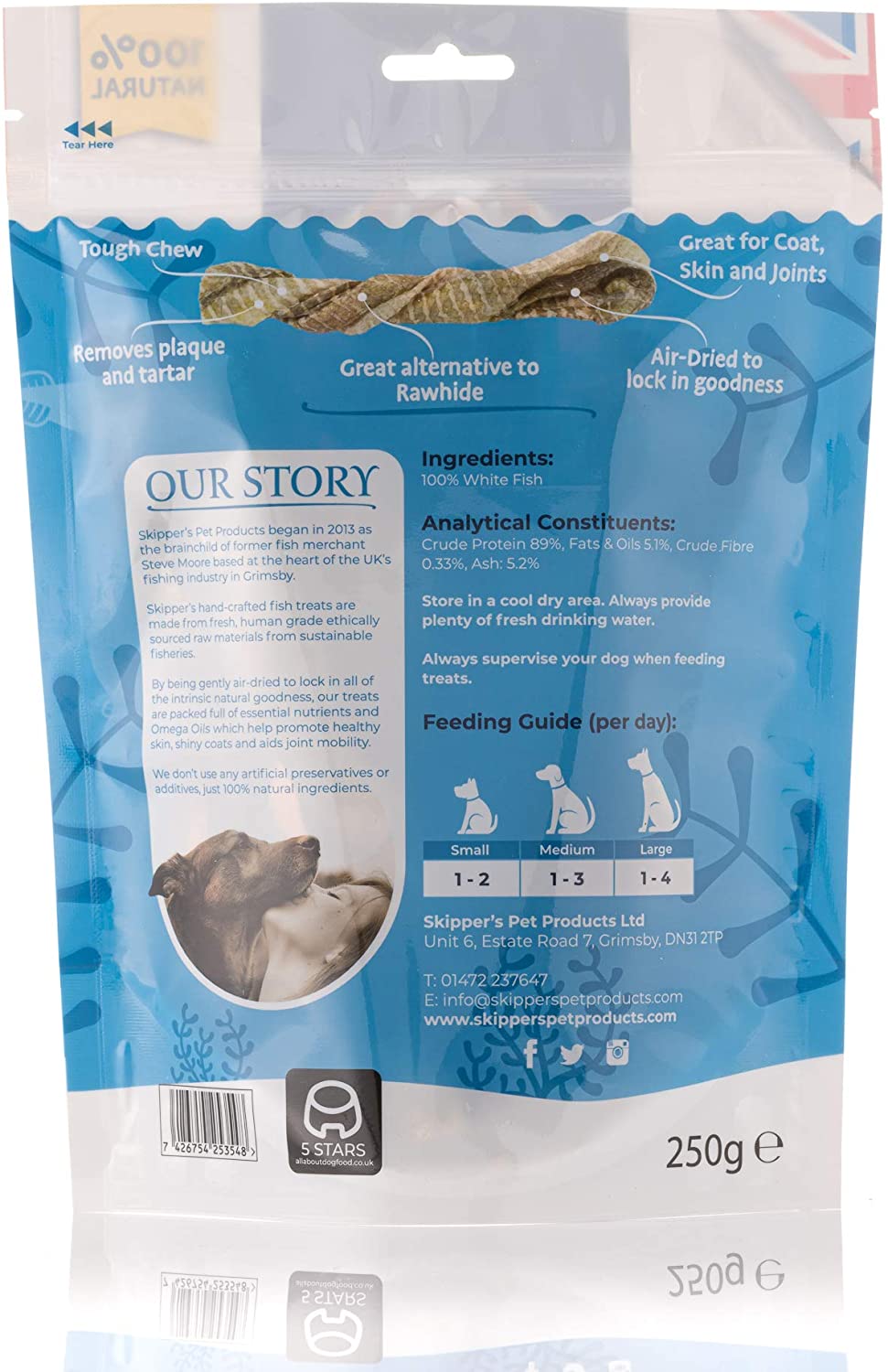 SKIPPER'S Fish Skin Twists Short Dog Chews for Teeth 200g- Handmade & Gently Air- Dried - Image 3