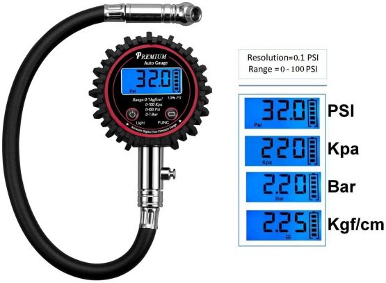 Digital Tyre Pressure Gauge, Car Tire Pressure Gauge for Truck Car Motorcycle Bicycle with Hose and Backlight LCD Display - Image 2