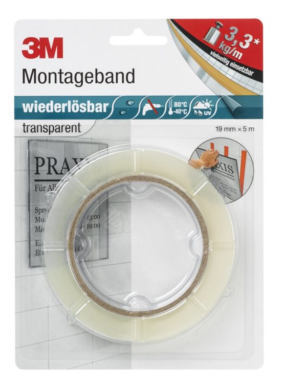 3M Double Coated Removable Foam Tape 4658F, 19 mm x 5 m, Transparent