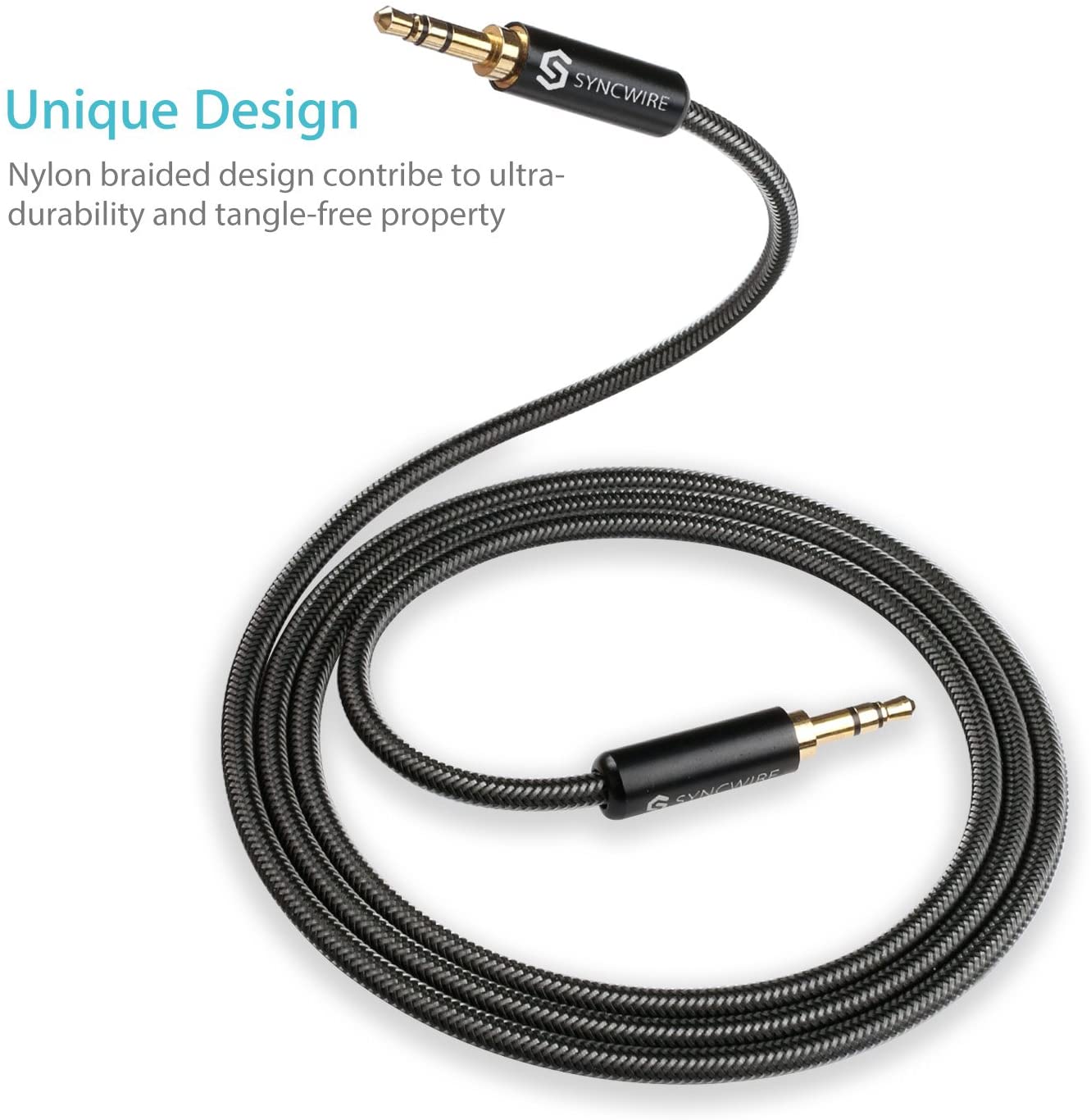 Syncwire Aux Cable 3.5mm Audio Cable -6.6ft/2M- Nylon Braided Aux Lead for Car Headphone, iPhone, iPad, iPod, Samsung - Image 3