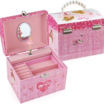 Taopu Dome Shaped Musical Jewelry box with pearl handle and Music Box with Dancing Ballerina Girl Jewel Storage Case for girls
