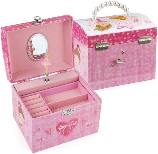 Taopu Dome Shaped Musical Jewelry box with pearl handle and Music Box with Dancing Ballerina Girl Jewel Storage Case for girls