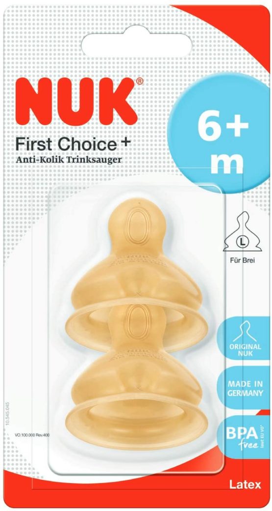 NUK First Choice+ Baby Bottle Teat, 6-18 Months, Latex with Large Feed Hole, Anti-Colic, 2 Count - Image 2