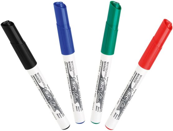 BIC Velleda 1741 Whiteboard Markers, Medium Bullet Nib Pens - Durable Plastic Wallet - Assorted Colours, Pack of 4 - Image 4