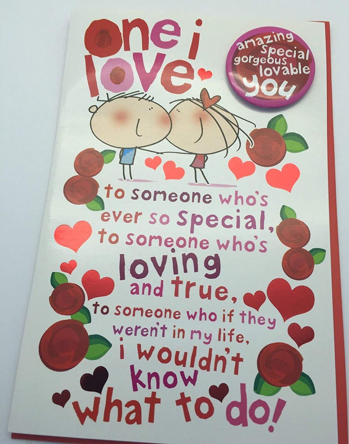 One I Love Birthday Card - Birthday Card for Her - Birthday Card for Him - Badge Included, Multi, 165 mm x 254 mm