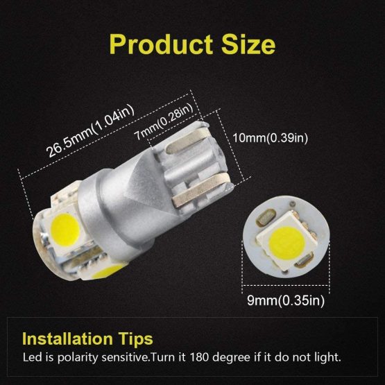 LncBoc W5W 501 LED Bulb T10 194 168 LED Bulbs White 5-SMD 5050 For Car Sidelights, Interior Light, Dashboard, Number Plate, Boot Bulbs DC 12V Pack of 10 - Image 2