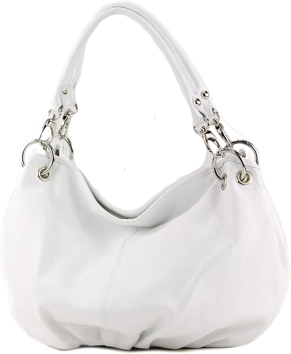 Italian handbag women's bag shoulder bag leather bag nappa leather IT40, Colour:White leather