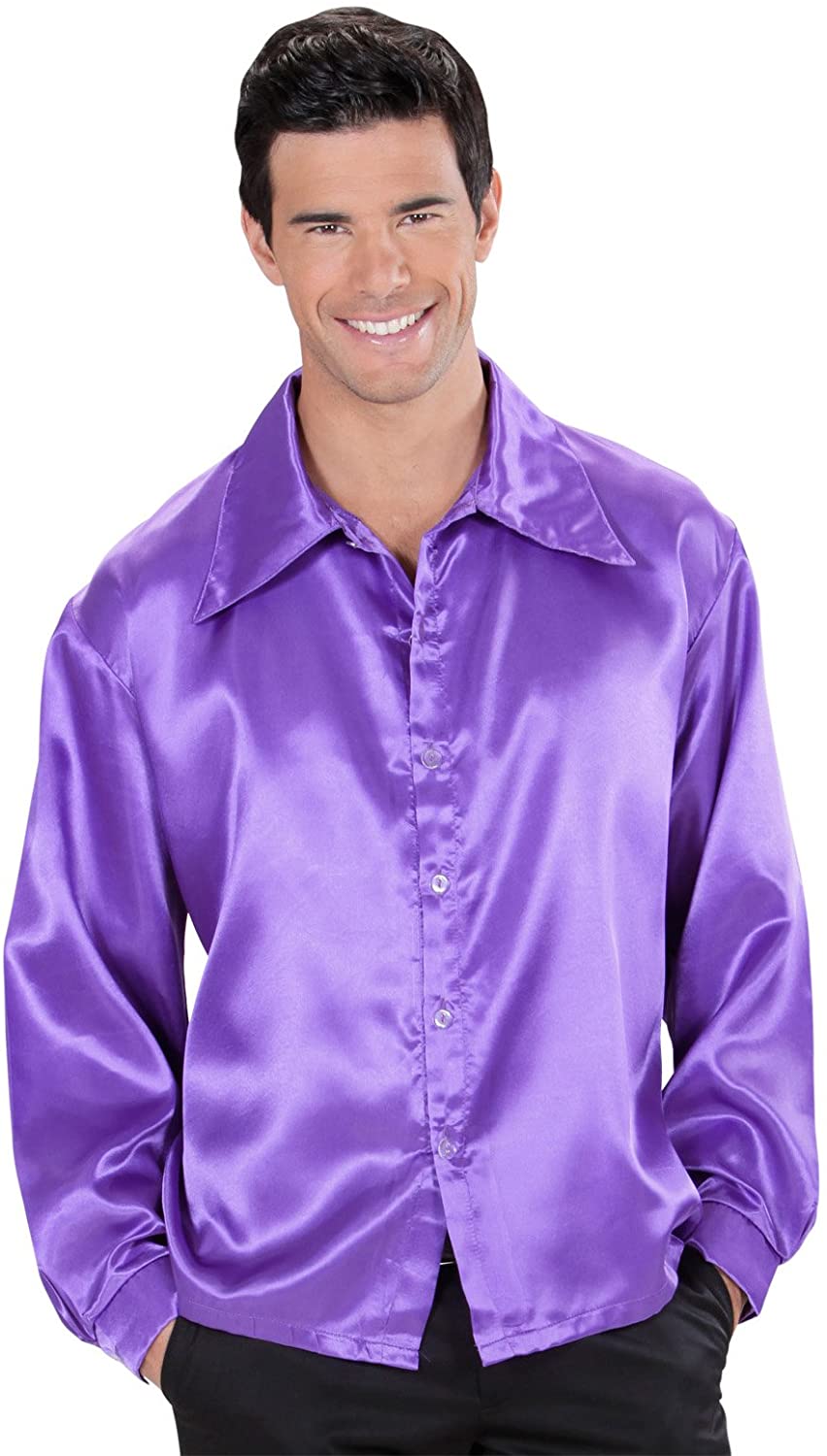 Widmann Satin 70s Disco Shirt Costume For Seventies 70s Disco Retro Fancy Dress Up, Purple - Image 2