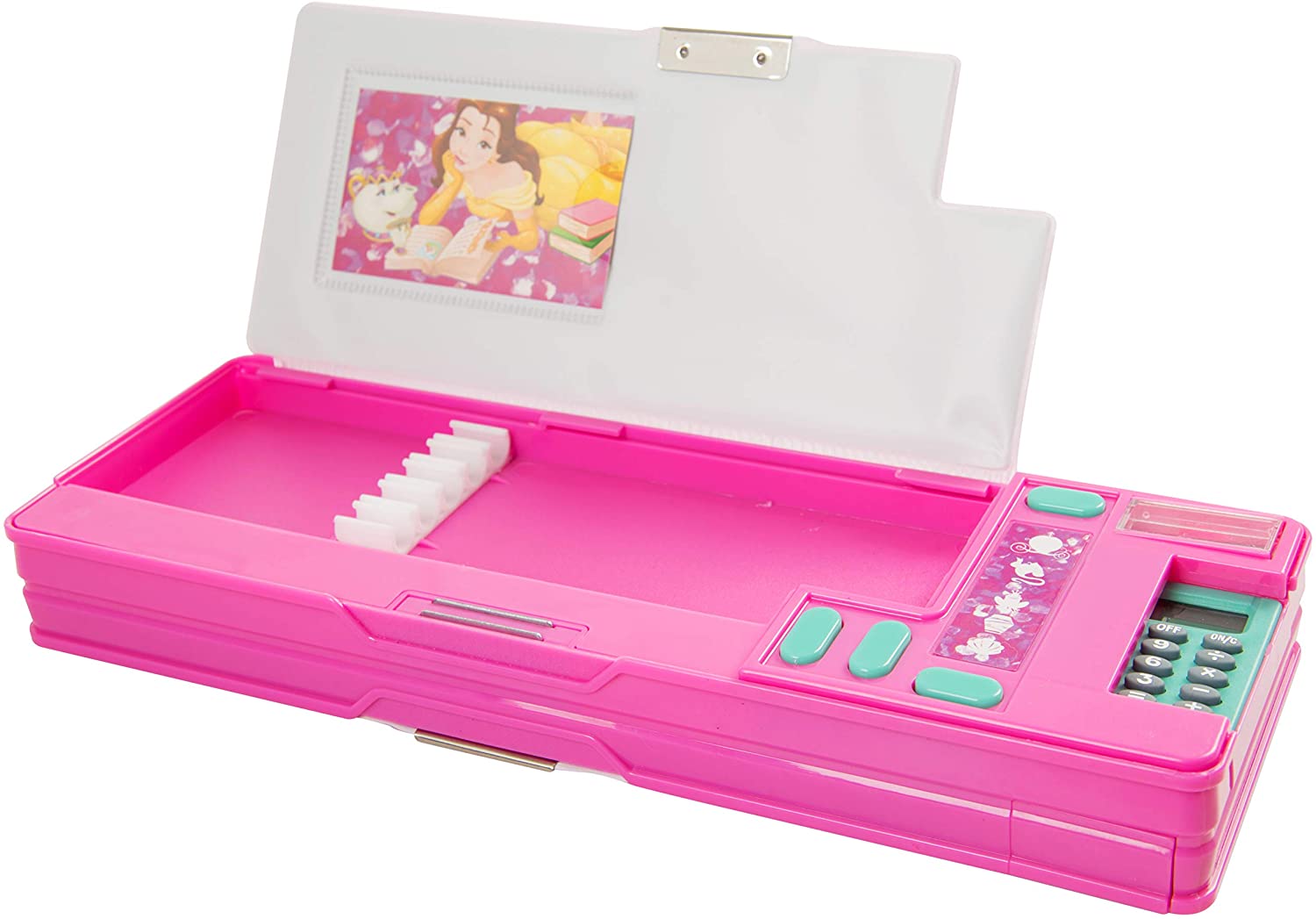 Disney Princess Pink Pencil Case with Compartments Double Sided Hardtop Shell 26 x 9 cm Kids School Stationery Pen Organiser for Girls Featuring Cartoon DVD Cinderella Rapunzel Tiana Jasmine Ariel - Image 2