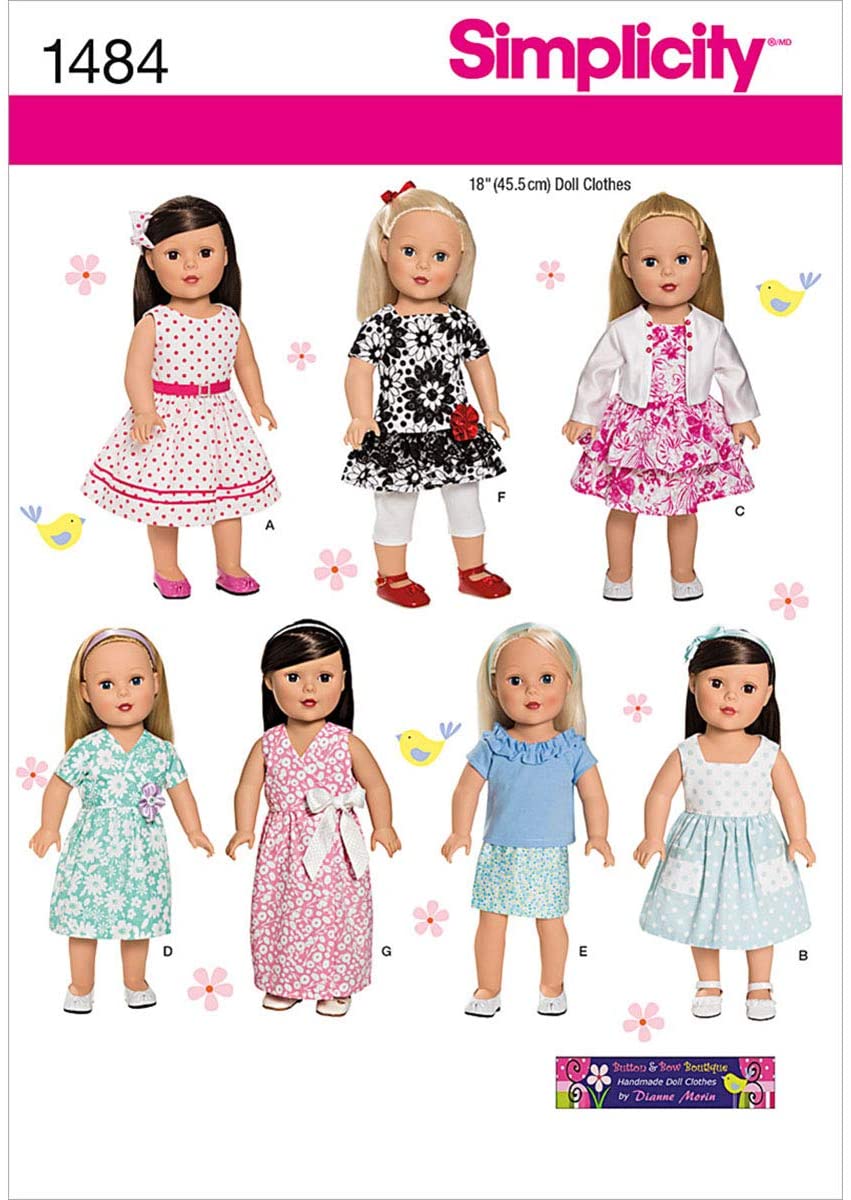 Simplicity Sewing Pattern 1484: 18" Doll Clothes, Paper, Multicoloured, OS (ONE Size), white