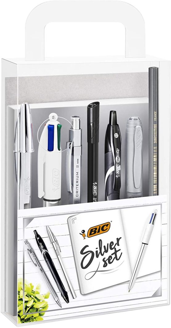 Bic Silver Set - 1 Notebook, 3 Ball Pens/1 Gel Pen/1 Roller Pen/1 Permanent Marker/ 1 Mechanical Pencil