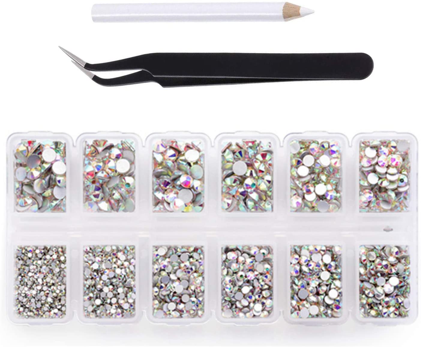 Zealer 4200 Pieces Flat Back AB Crystal Nail Art Rhinestones for Nail Art Decorations Round Crystal Gems Stickers for Clothes and Craft 1.5 mm