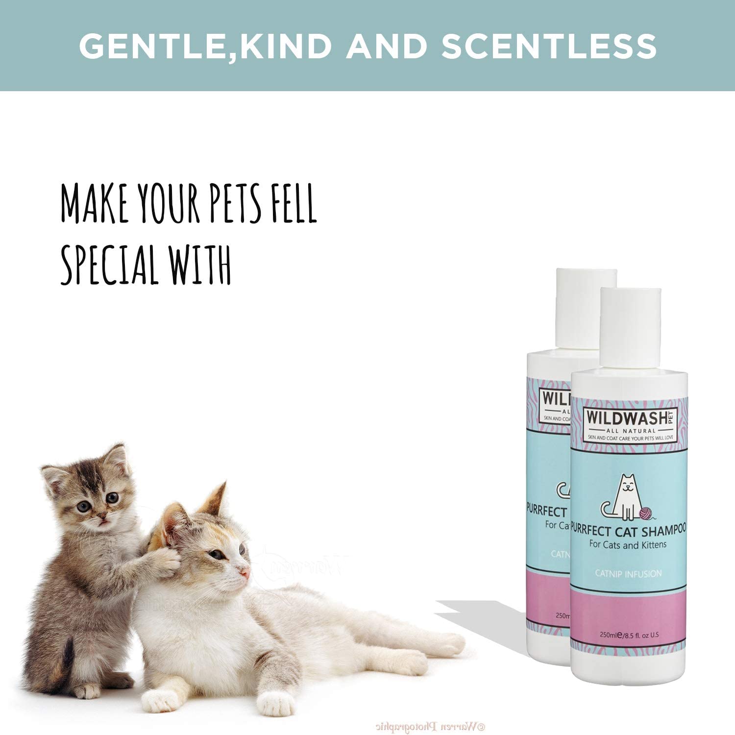 WildWash Purrfect Cat Shampoo with Added Catnip 250ml, Makes Bathtime Fun Time, Adds Shine and Luminosity to Dull Hair - Image 3